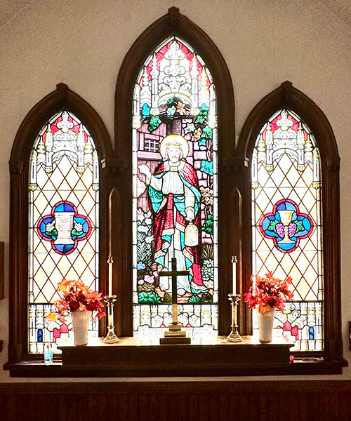 Stained glass window in Christ Church Anglican Church commemorating Captain Horatio Hamilton Ross
