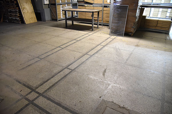 Terrazzo floor in the former appliance showroom
