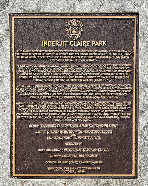 Plaque on Inderjit Claire commemorative monument