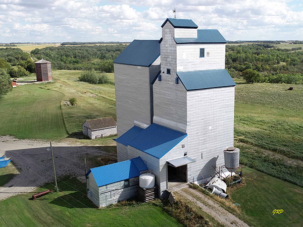 Aerial view of the former Manitoba Pool grain elevator at Clearwater