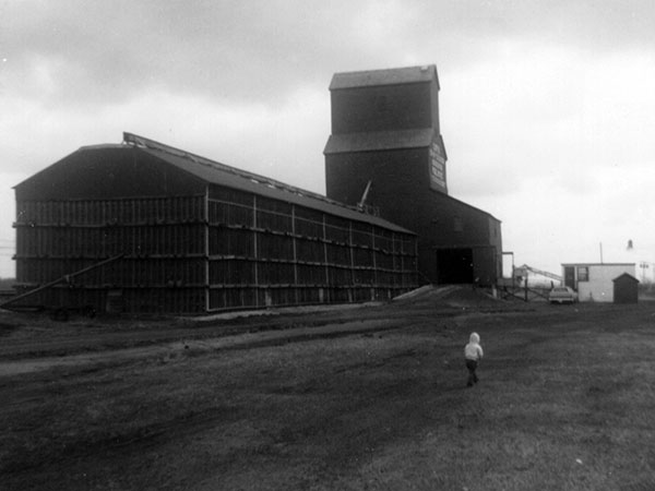 Manitoba Pool grain elevator with its large balloon annex constructed in 1951
