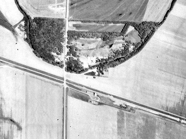 Aerial view of the grain elevator at Curtis