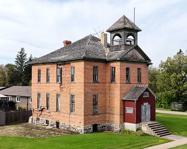 Aerial view of the former Cypress River Consolidated School building