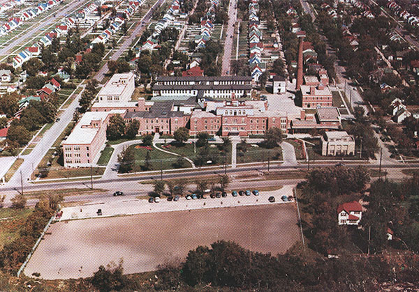 Aerial view of the Deer Lodge Hospital