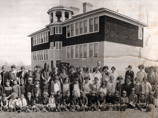 Portion of a panoramic photo of students at Durban School