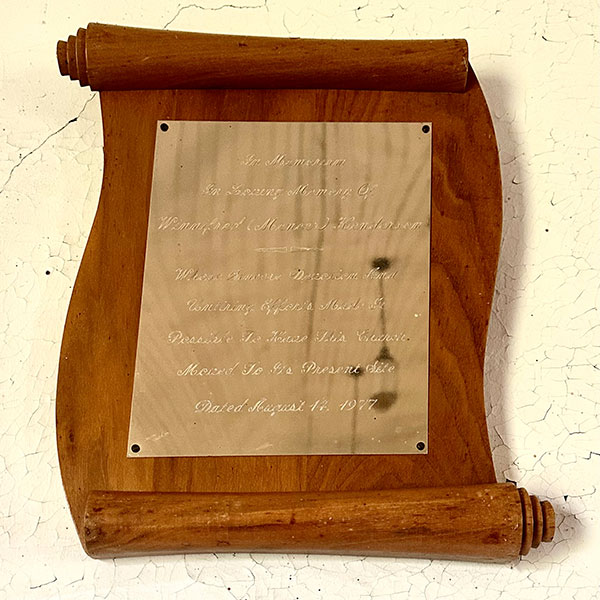 Winnifred Henderson commemorative plaque inside the Edrans Community Chapel