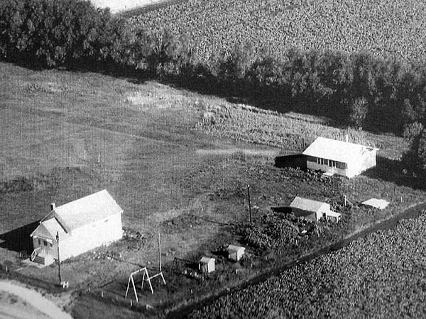 Aerial view of Eigenhof School and second teacherage