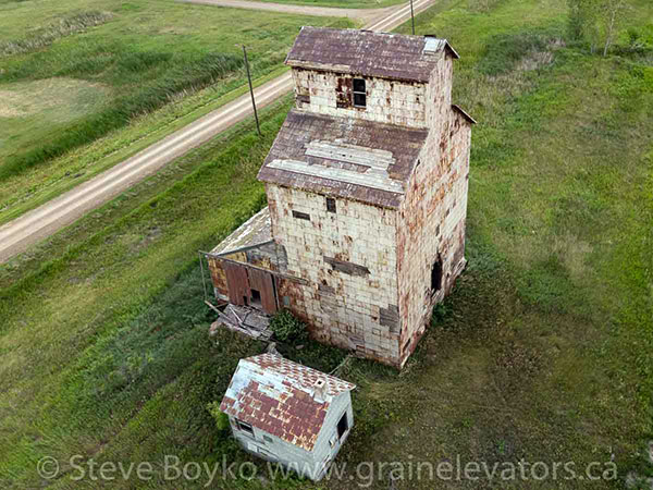 Aerial view of the former Lake of the Woods grain elevator at Elva
