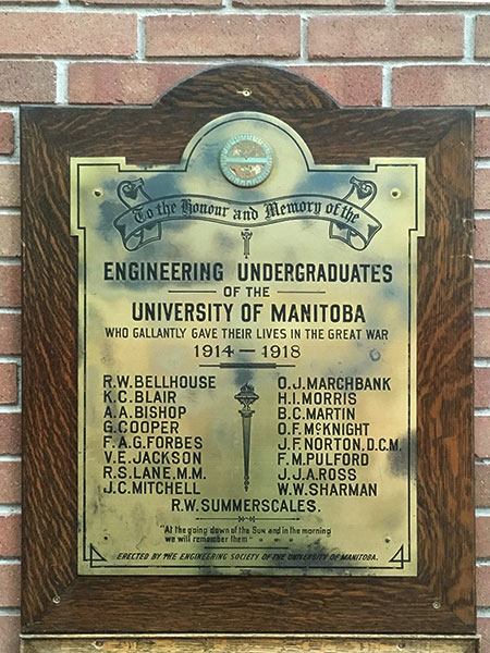 Engineering undergraduate war memorial at the University of Manitoba