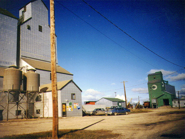 Cargill grain elevator, right, and Manitoba Pool grain elevator, left, at Ethelbert