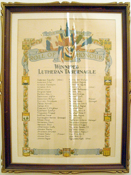 First World War Honour Roll for Winnipeg Lutheran Tabernacle