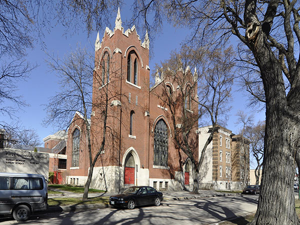 First Lutheran Church with Acadia Apartments at right