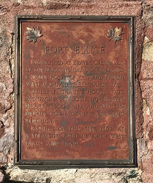 Closeup of plaque on Fort Ellice commemorative monument