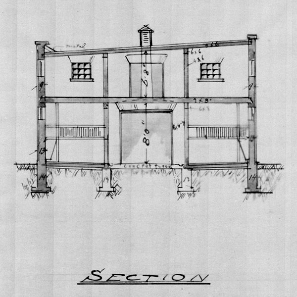 Architectural plan for the cross section of the Glesby Stable