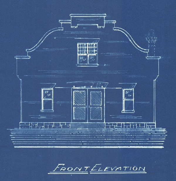 Architectural plans for the front elevation of the Glesby Stable