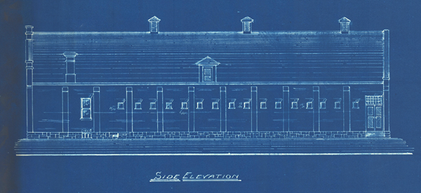 Architectural plans for the side elevation of the Glesby Stable