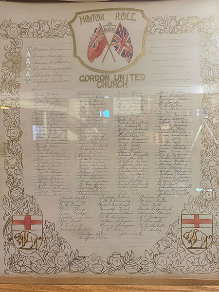 Second World War honour roll for Gordon Methodist Church