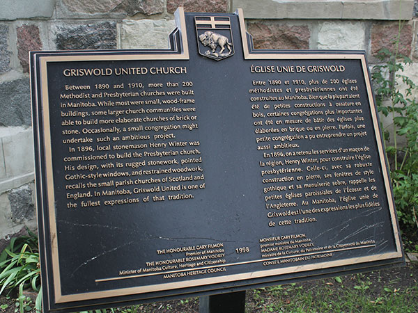 Griswold United Church commemorative plaque