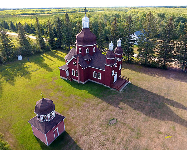 Aerial view of Holy Ghost Ukrainian Catholic Church at Zoria