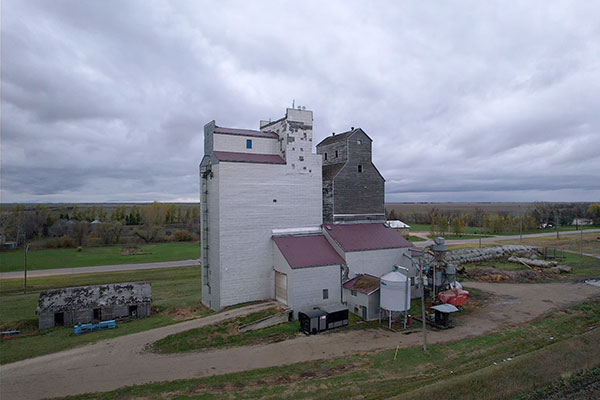 Aerial view of the former Paterson grain elevator at Kane