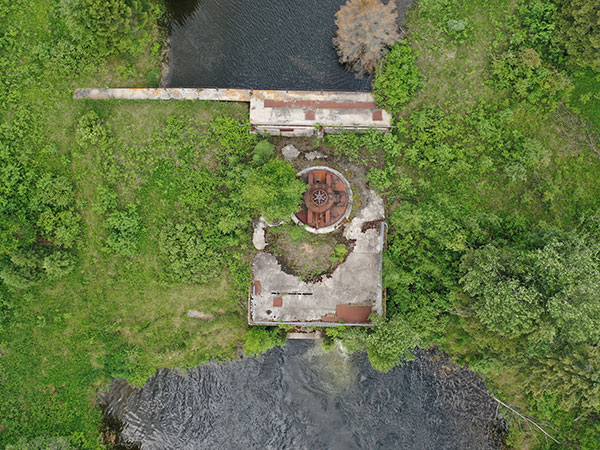 Overhead view of the former powerhouse at the Kanuchuan Generating Station