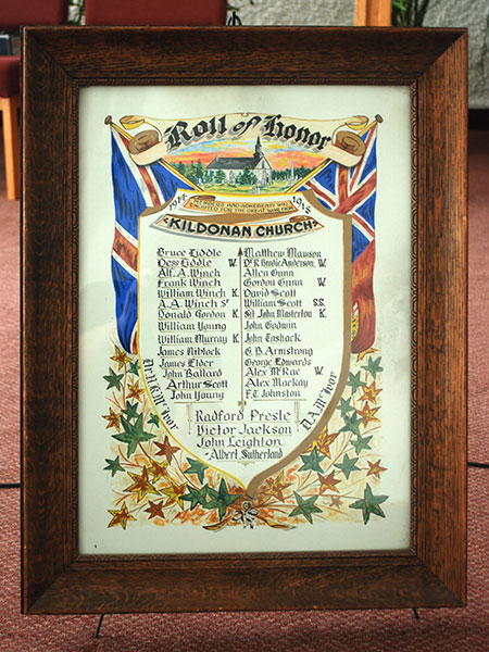 First World War Honour Roll of Kildonan Presbyterian Church