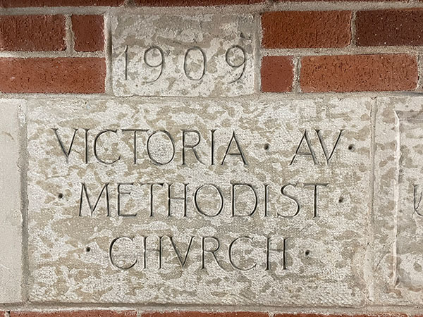Datestone for Victoria Avenue Methodist Church