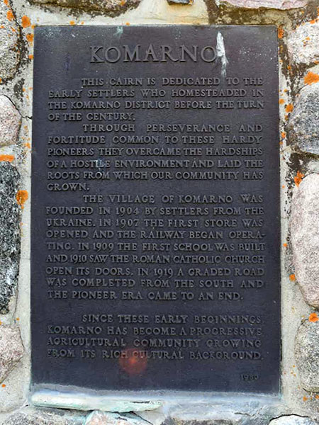 Plaque on Komarno Pioneer Monument