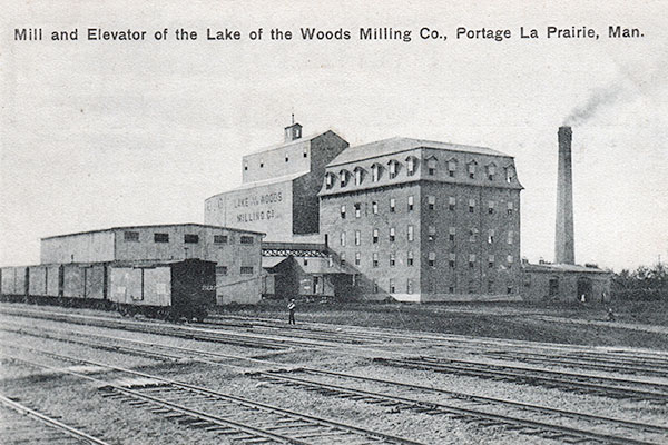 Postcard view of Lake of the Woods mill at Portage la Prairie