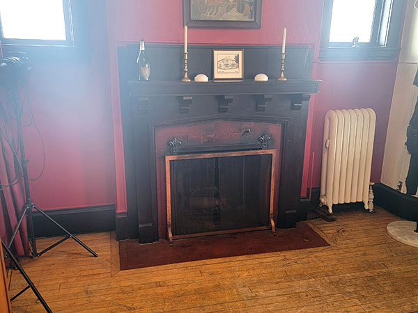 Reconditioned original fireplace in Lancaster Apartments