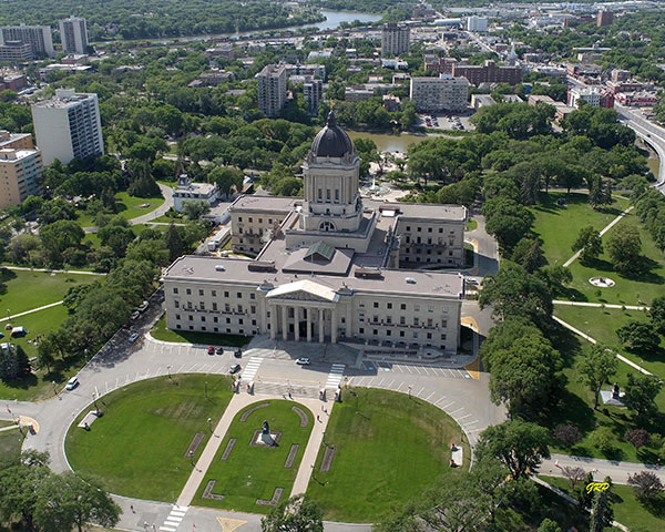 Aerial view of third Manitoba Legislative Building