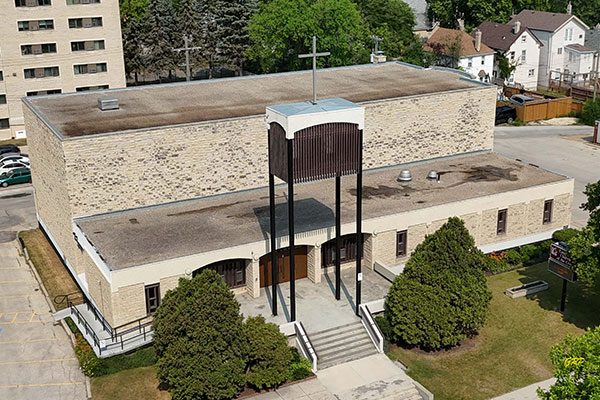 Aerial view of the former Lutheran Church of the Cross