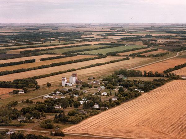Aerial view of the grain elevators at Lyleton