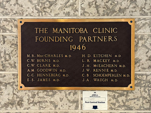 Manitoba Clinic founders plaque