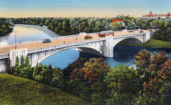 Postcard view of the Maryland Bridge with St. Mary’s Academy in the background