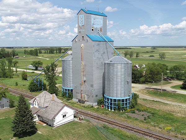 Aerial view of the former United Grain Growers elevator at McCreary