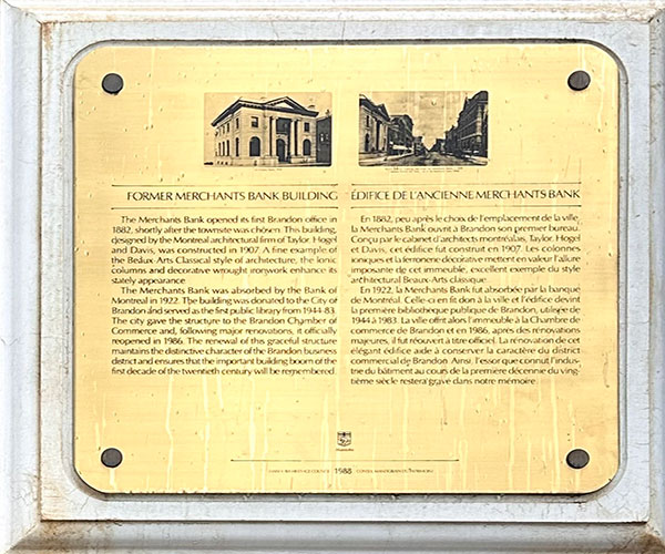 Commemorative plaque for Merchants Bank Building