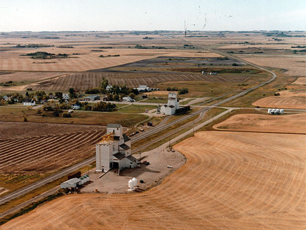 Aerial view of the grain elevators at Nesbitt