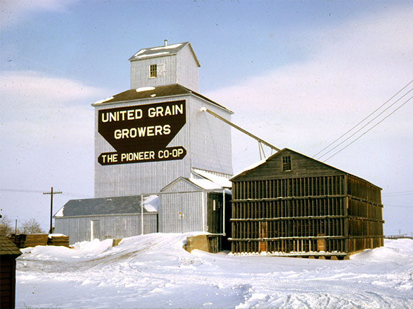 Former Ogilvie Milling grain elevator at Newdale, following its 1960 sale to United Grain Growers