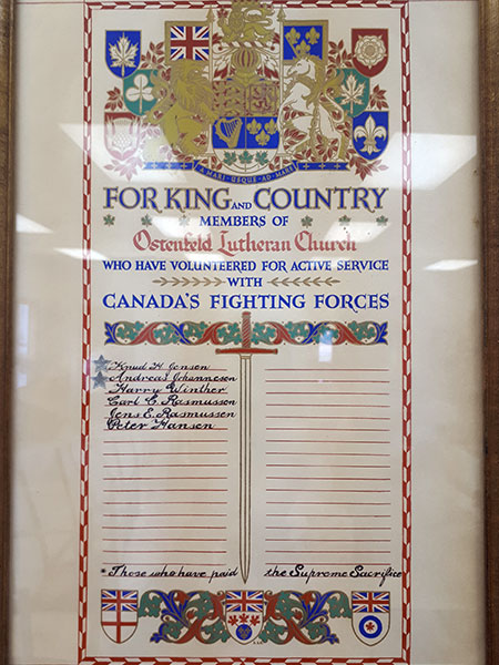 Second World War honour roll for Ostenfeld Lutheran