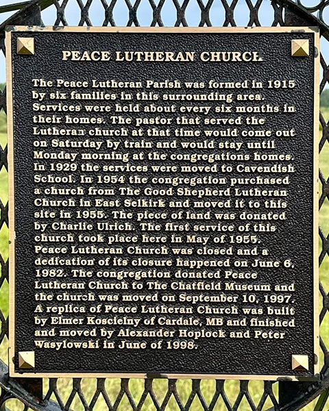 Plaque on Peace Evangelical Lutheran Church commemorative monumentmonument