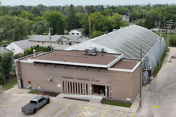 Aerial view of the Pembina Curling Rink