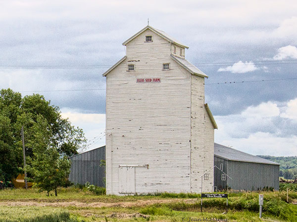 Former Elias family grain elevator before its move to the museum