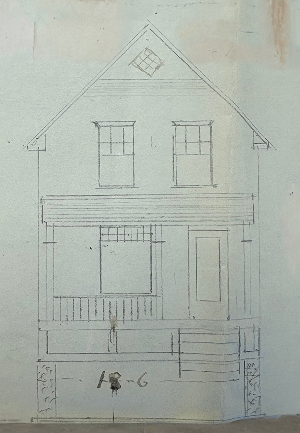 Architectural plan for the front elevation of the Pollock House