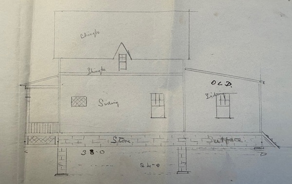 Architectural plan for the side elevation of the Pollock House