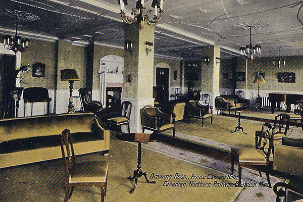 Postcard view of the drawing room in the Prince Edward Hotel