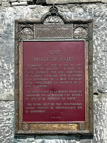 Historic Sites and Monuments Board of Canada plaque at Prince of Wales Fort