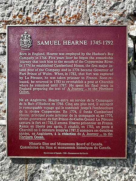 Samuel Hearne plaque at Prince of Wales Fort