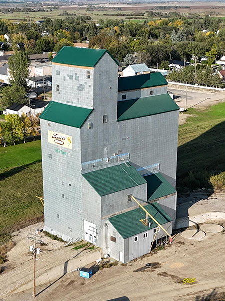 Aerial view of the former Manitoba Pool grain elevator at Reston