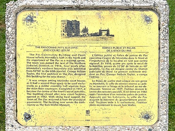 The Pas Community Building and Court House commemorative plaque